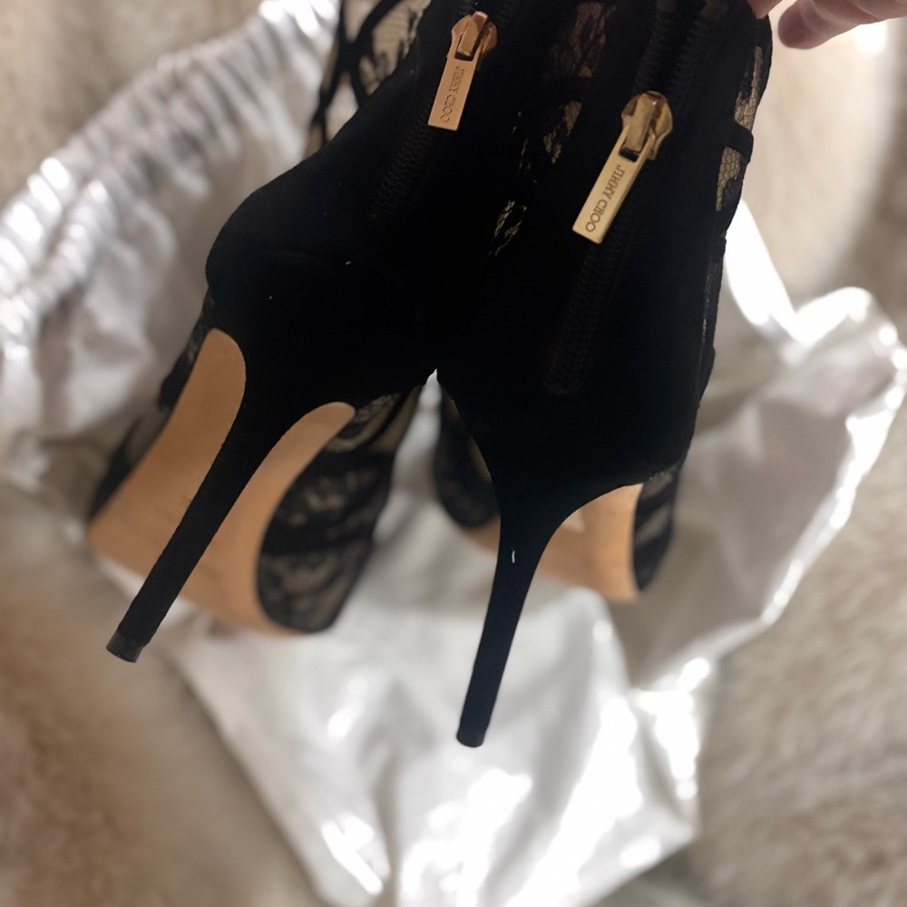 Jimmy Choo Black Lace Cutout Stiletto Heels 39.5 - Picture 7 of 8